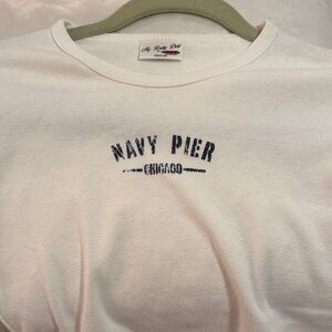 Jensen White Long Sleeve Top with Navy Pier Graphic
